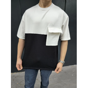 Erkek Kısa Kol Yazlık Tişört Torba Cepli Parçalı T-Shirt - Siyah