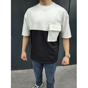 Erkek Kısa Kol Yazlık Tişört Torba Cepli Parçalı T-Shirt - Siyah