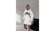 Kadın Oversize Kapüşonlu Cepli Baskılı 3 İplik Pamuklu Hoodie Sweatshirt - Beyaz Kadın Oversize Kapüşonlu Cepli Baskılı 3 İplik Pamuklu Hoodie Sweatshirt - Beyaz
