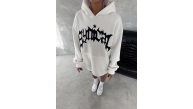Kadın Oversize Kapüşonlu Cepli Baskılı 3 İplik Pamuklu Hoodie Sweatshirt - Beyaz Kadın Oversize Kapüşonlu Cepli Baskılı 3 İplik Pamuklu Hoodie Sweatshirt - Beyaz