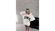 Kadın Oversize Kapüşonlu Cepli Baskılı 3 İplik Pamuklu Hoodie Sweatshirt - Beyaz Kadın Oversize Kapüşonlu Cepli Baskılı 3 İplik Pamuklu Hoodie Sweatshirt - Beyaz