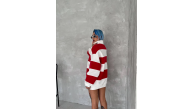 Kadın 3 İplik Pamuklu Parçalı Yakalı SweatShirt - Kırmızı
