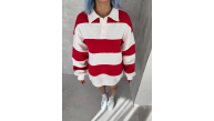 Kadın 3 İplik Pamuklu Parçalı Yakalı SweatShirt - Kırmızı