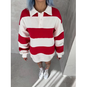 Kadın 3 İplik Pamuklu Parçalı Yakalı SweatShirt - Kırmızı