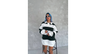 Kadın 3 iplik Pamuklu Parçalı Yakalı SweatShirt - Yeşil