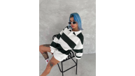 Kadın 3 iplik Pamuklu Parçalı Yakalı SweatShirt - Yeşil