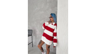 Kadın 3 İplik Pamuklu Parçalı Yakalı SweatShirt - Kırmızı