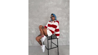 Kadın 3 İplik Pamuklu Parçalı Yakalı SweatShirt - Kırmızı