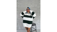 Kadın 3 iplik Pamuklu Parçalı Yakalı SweatShirt - Yeşil