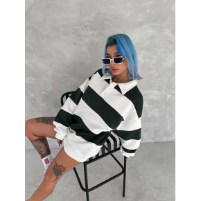 Kadın 3 iplik Pamuklu Parçalı Yakalı SweatShirt - Yeşil