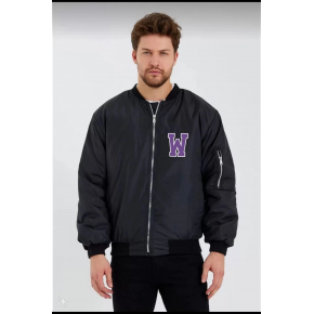 Wild One Baskılı Erkek Bomber Mont – Panter Desenli, Fermuarlı, Kapitone Astarlı Ceket - Siyah