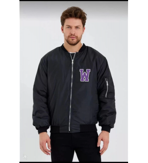 Wild One Baskılı Erkek Bomber Mont – Panter Desenli, Fermuarlı, Kapitone Astarlı Ceket - Siyah