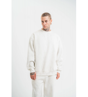 ERKEK 3 İplik Pamuklu Bisiklet Yaka Yıkamalı SweatShirt - Beyaz