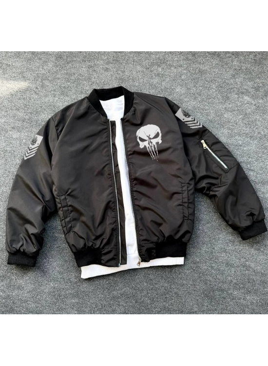 ERKEK Siyah Askeri Tarz Bomber Mont Punisher Skull Detaylı Fermuarlı Cepli - Siyah ERKEK Siyah Askeri Tarz Bomber Mont Punisher Skull Detaylı Fermuarlı Cepli - Siyah