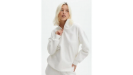 Kadın 3 İplik Pamuklu Oversize Yarım Fermuarlı Yakalı Basic Sweatshirt - Beyaz