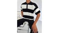 Erkek Polo Yaka Düğmeli Triko T-Shirt - Siyah Erkek Polo Yaka Düğmeli Triko T-Shirt - Siyah