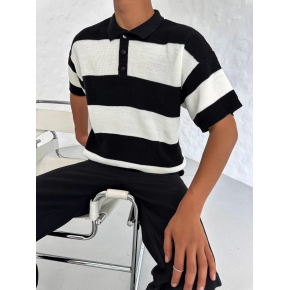 Erkek Polo Yaka Düğmeli Triko T-Shirt - Siyah
