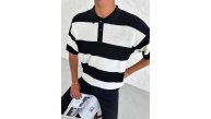 Erkek Polo Yaka Düğmeli Triko T-Shirt - Siyah Erkek Polo Yaka Düğmeli Triko T-Shirt - Siyah