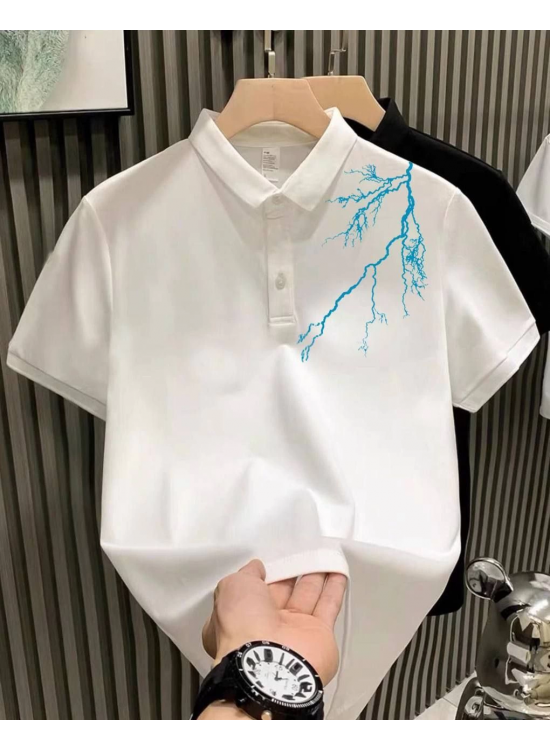 ERKEK Polo Yaka Tişört Düğmeli Pike Yıldırım Baskılı T-Shirt - Beyaz ERKEK Polo Yaka Tişört Düğmeli Pike Yıldırım Baskılı T-Shirt - Beyaz