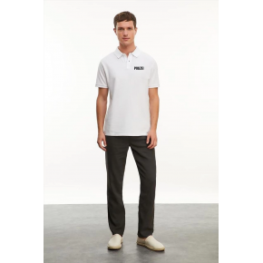 Erkek Polo Yaka Düğmeli Tişört Pike Baskılı T-Shirt - Beyaz