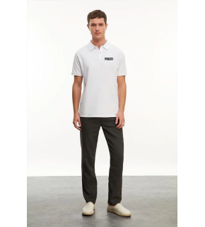 Erkek Polo Yaka Düğmeli Tişört Pike Baskılı T-Shirt - Beyaz