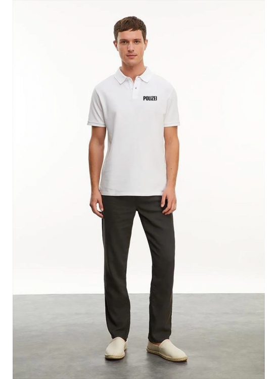 Erkek Polo Yaka Düğmeli Tişört Pike Baskılı T-Shirt - Beyaz Erkek Polo Yaka Düğmeli Tişört Pike Baskılı T-Shirt - Beyaz