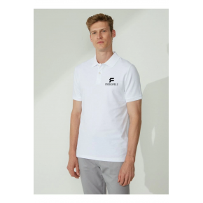 Erkek Pike Polo Yaka Tişört Düğmeli Baskılı T-Shirt - Beyaz