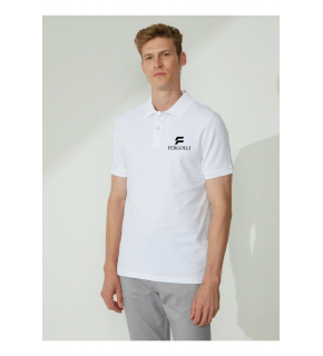 Erkek Pike Polo Yaka Tişört Düğmeli Baskılı T-Shirt - Beyaz