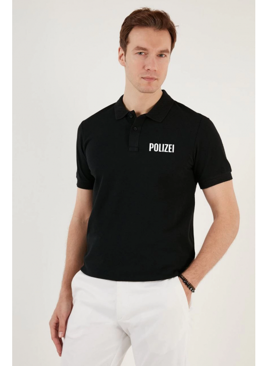 Erkek Polo Yaka Tişört Düğmeli Pike Baskılı T-Shirt - Siyah Erkek Polo Yaka Tişört Düğmeli Pike Baskılı T-Shirt - Siyah