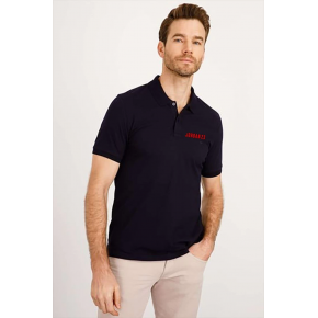 Erkek Pike Polo Yaka Tişört Düğmeli Baskılı T-Shirt - Beyaz