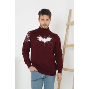 Erkek Yarım Bağazlı Kazak Baskılı Dokuma Triko - Bordo