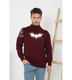Erkek Yarım Bağazlı Kazak Baskılı Dokuma Triko - Bordo