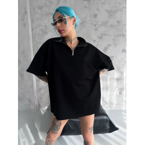 Kadın Yarım Fermuarlı Tişört Kısa kol T-Shirt - Siyah
