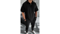 Erkek Yarım Fermuarlı Kısa kol T-Shirt - Siyah Erkek Yarım Fermuarlı Kısa kol T-Shirt - Siyah