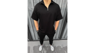 Erkek Yarım Fermuarlı Kısa kol T-Shirt - Siyah Erkek Yarım Fermuarlı Kısa kol T-Shirt - Siyah