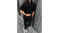 Erkek Yarım Fermuarlı Kısa kol T-Shirt - Siyah Erkek Yarım Fermuarlı Kısa kol T-Shirt - Siyah