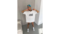 Kadın Yarım Fermuarlı Tişört Kısa kol Baskılı T-Shirt - Beyaz Kadın Yarım Fermuarlı Tişört Kısa kol Baskılı T-Shirt - Beyaz