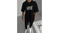 ERKEK Tişört Yakalı Yarım Fermuarlı Kısa Kol Baskılı T-Shirt - Siyah ERKEK Tişört Yakalı Yarım Fermuarlı Kısa Kol Baskılı T-Shirt - Siyah