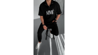 ERKEK Tişört Yakalı Yarım Fermuarlı Kısa Kol Baskılı T-Shirt - Siyah ERKEK Tişört Yakalı Yarım Fermuarlı Kısa Kol Baskılı T-Shirt - Siyah