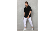 Erkek Yarım Fermuarlı Düz Oversize T-shirt - Siyah Erkek Yarım Fermuarlı Düz Oversize T-shirt - Siyah