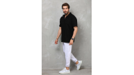 Erkek Yarım Fermuarlı Düz Oversize T-shirt - Siyah Erkek Yarım Fermuarlı Düz Oversize T-shirt - Siyah