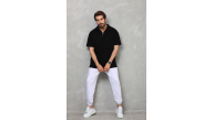 Erkek Yarım Fermuarlı Düz Oversize T-shirt - Siyah Erkek Yarım Fermuarlı Düz Oversize T-shirt - Siyah