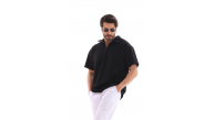 Erkek Yarım Fermuarlı Düz Oversize T-shirt - Siyah Erkek Yarım Fermuarlı Düz Oversize T-shirt - Siyah
