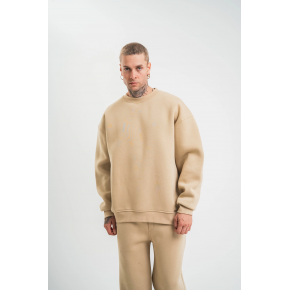 Erkek Uzun Kol Bisiklet Yaka 3 iplik Pamuklu Kışlık SweatShirt  - Bej