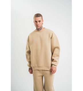 Erkek Uzun Kol Bisiklet Yaka 3 iplik Pamuklu Kışlık SweatShirt  - Bej