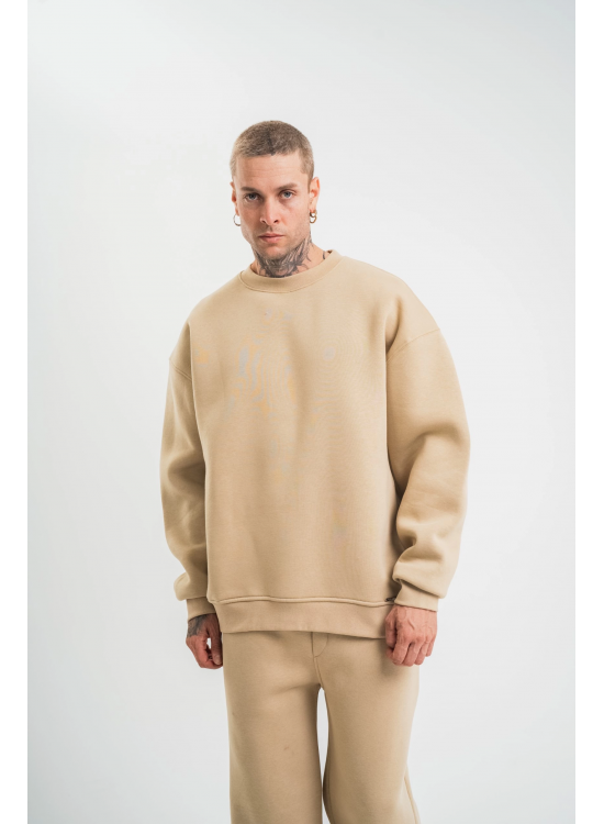Erkek Uzun Kol Bisiklet Yaka 3 iplik Pamuklu Kışlık SweatShirt - Bej Erkek Uzun Kol Bisiklet Yaka 3 iplik Pamuklu Kışlık SweatShirt - Bej