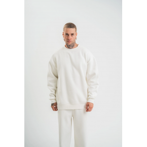 Erkek Uzun Kol Bisiklet Yaka 3 iplik Pamuklu Kışlık SweatShirt  - Beyaz