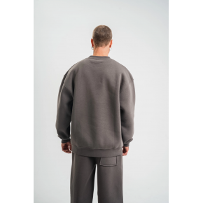 Erkek Uzun Kol Bisiklet Yaka 3 iplik Pamuklu Kışlık SweatShirt  - Füme