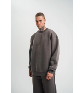 Erkek Uzun Kol Bisiklet Yaka 3 iplik Pamuklu Kışlık SweatShirt  - Füme