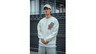 Erkek 3 iplik pamuklu Bisiklet Yaka Baskılı SweatShirt - Beyaz